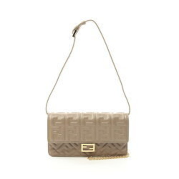 FENDI Baguette Zucca Shoulder Bag Leather Beige - Picture 1 of 4